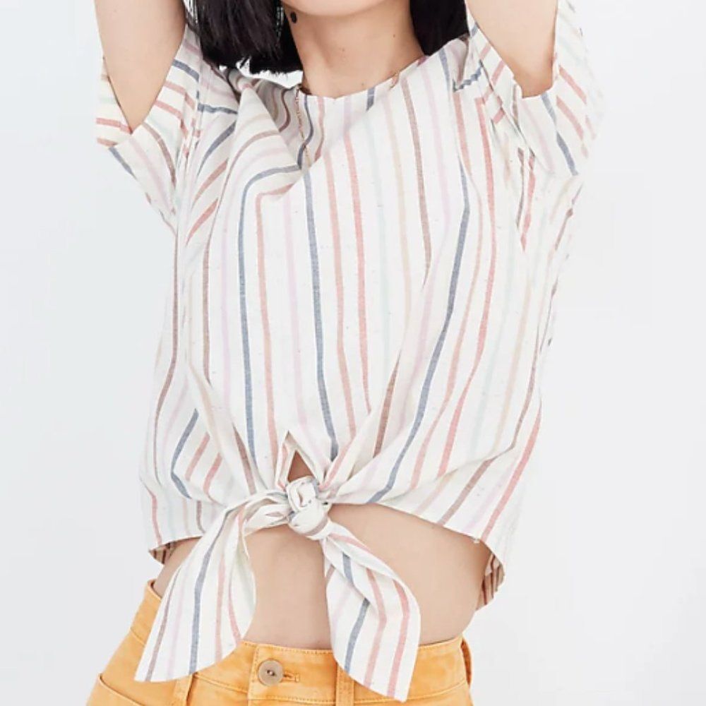 Madewell Button-Back Tie Tee in Rainbow Stripe size M